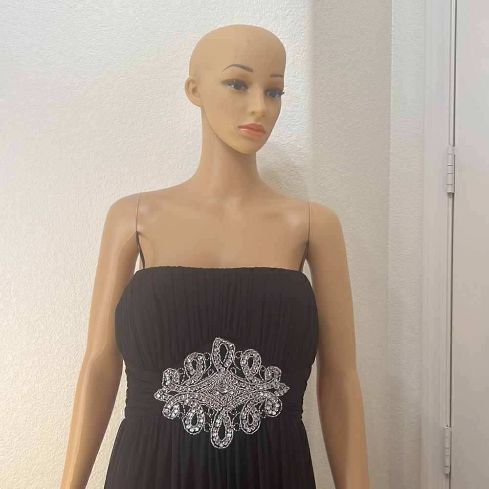 City Triangle Dress Size 10 Black Sleeveless Rhinestone Slimming Ruched Maxi - Picture 2 of 10
